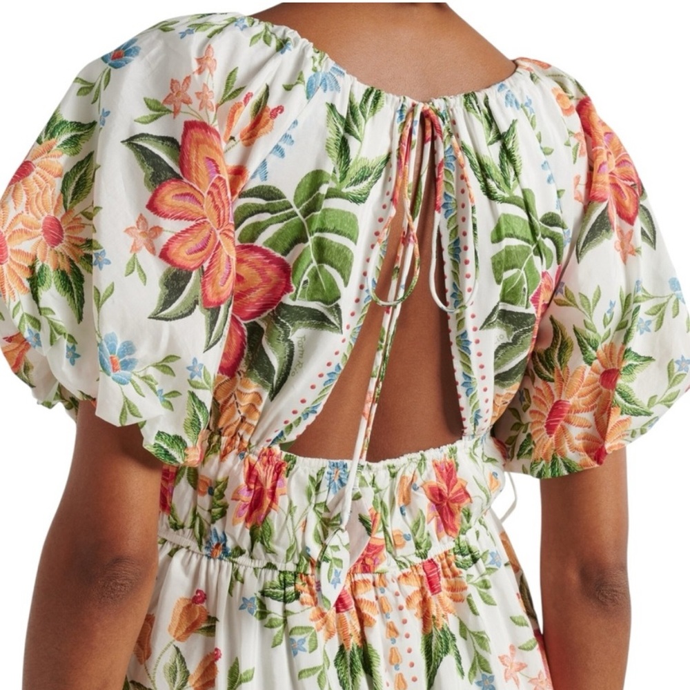 FARM Rio White Floral Puff-Sleeve Mini Dress with Pink & Green Accents - Picture 8 of 8